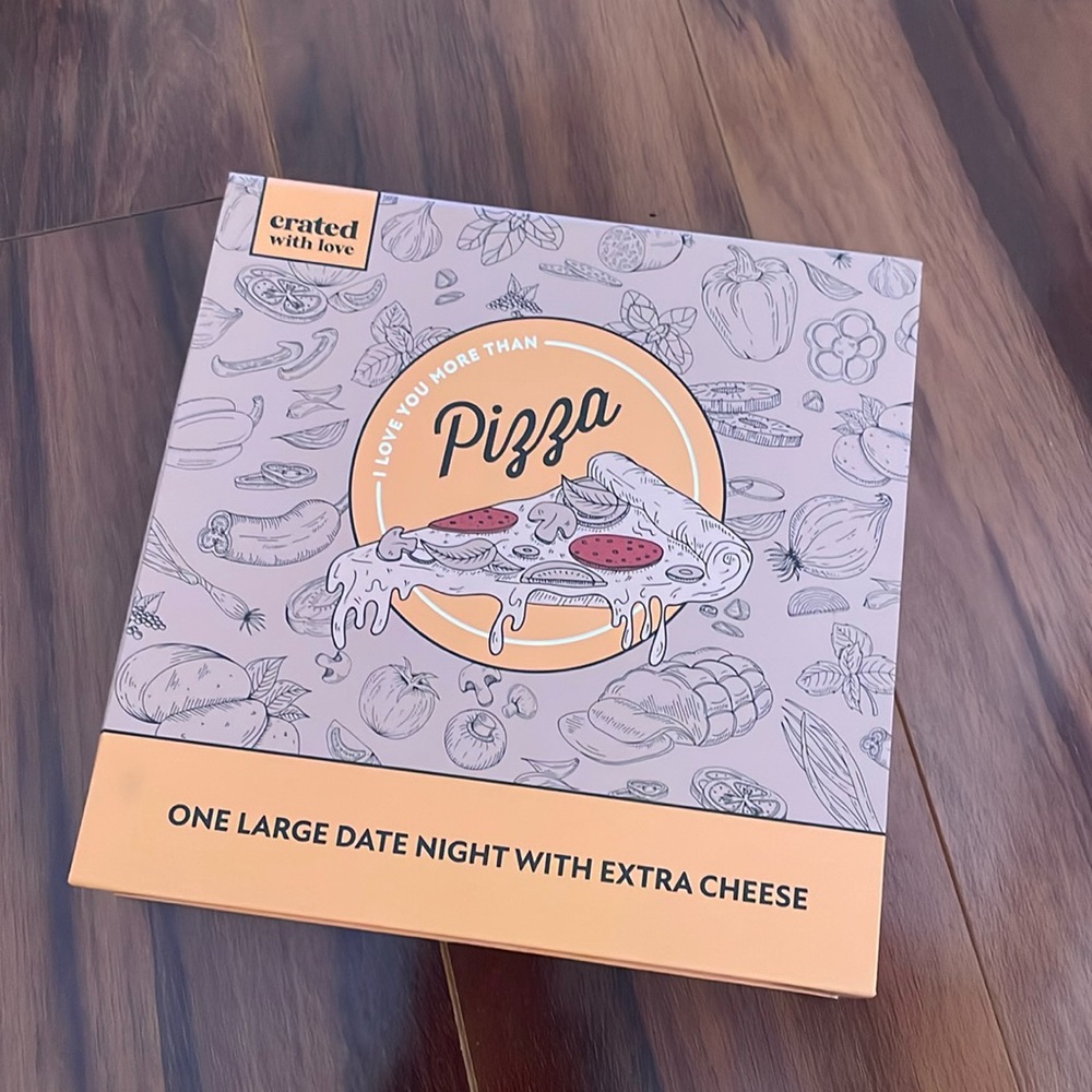 I love you more than pizza date night themed game box crafted with love